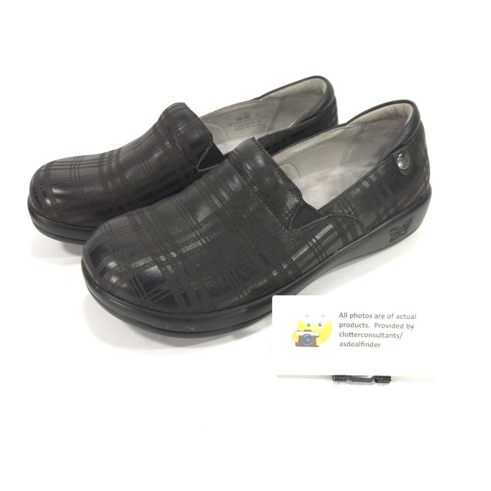 Alegria Keli Leather Plaid Casual Slip On Clog Womens Size 9 39 KEL-597 Black